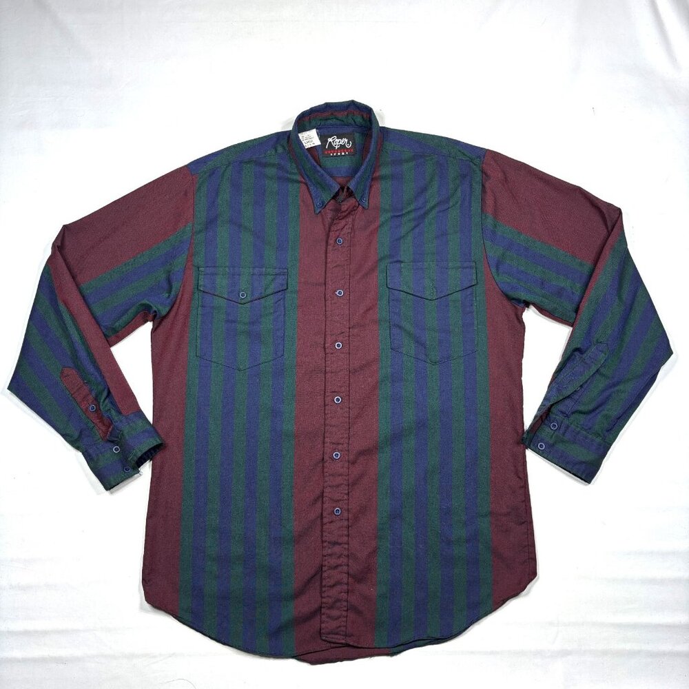VTG Roper Sport Mens L Striped Western Button Down Rodeo Shirt Made in USA 90s